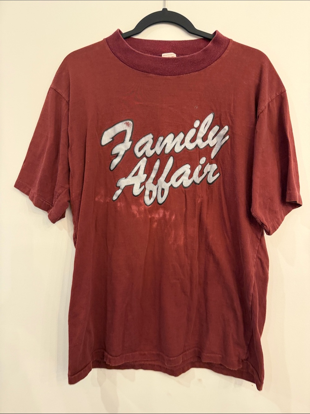 Vintage Russell Athletic Rust Red 'Family Affair' Short Sleeve Tee
